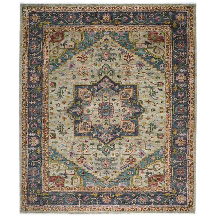 Palace Mint, Blue, Aqua Color Hand Knotted Oushak Wool  Oriental Rug