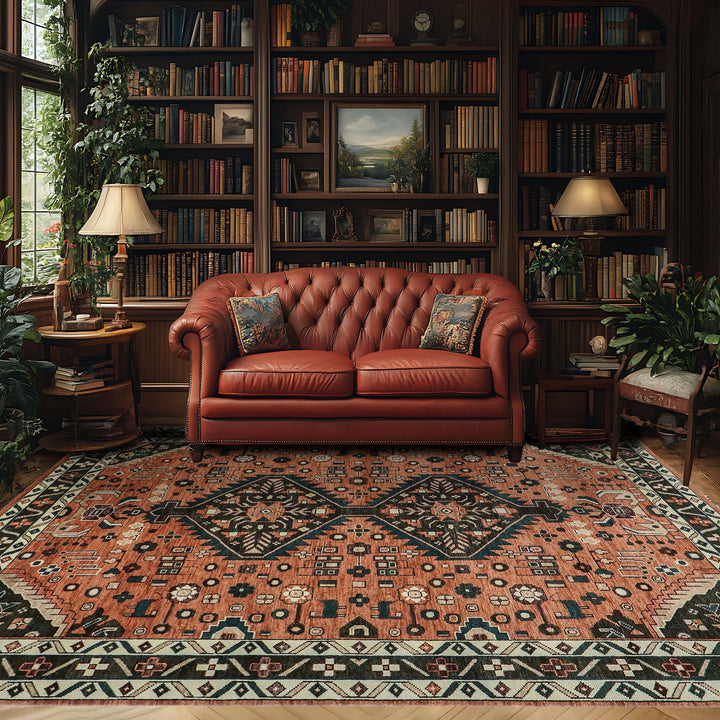Palace Burnt Orange, Chocolate, Teal Color Hand Knotted Oushak Wool Traditional Oriental Rug