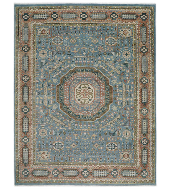 Palace Blue, Rust, Green Color Hand Knotted Oushak Wool Traditional Oriental Rug