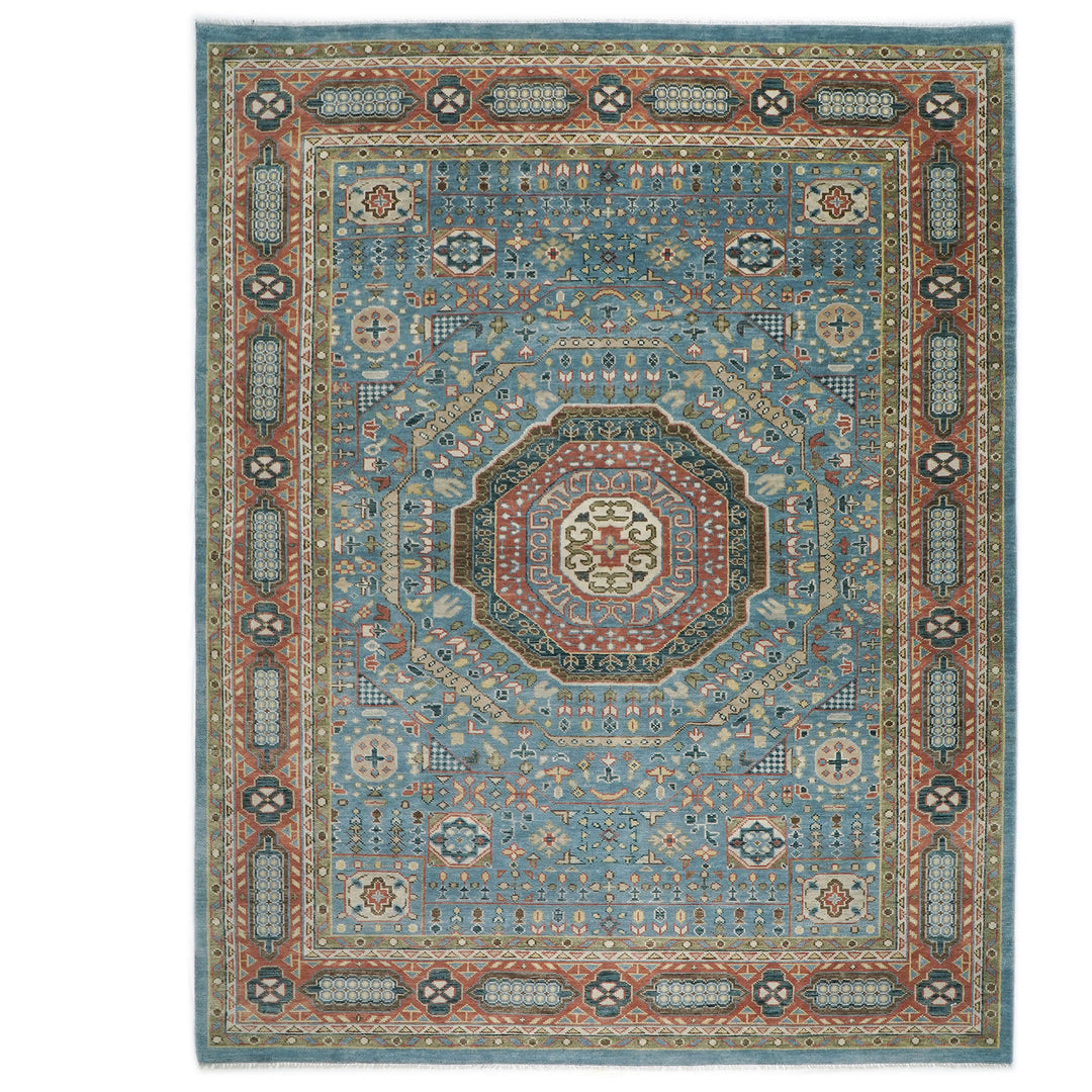 Palace Blue, Rust, Green Color Hand Knotted Oushak Wool Traditional Oriental Rug
