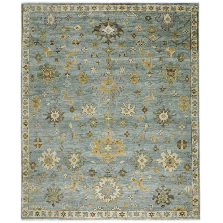 12x15 Blue, Beige, Gold Color Hand Knotted Oushak Wool Transitional Oriental Rug
