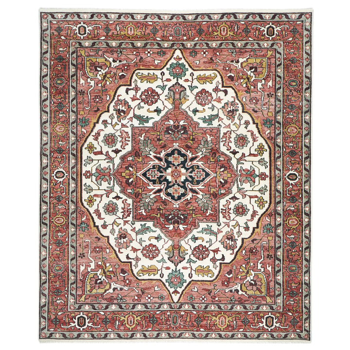 Palace Rose, Ivory, Brown Color Hand Knotted Oushak Wool  Oriental Rug