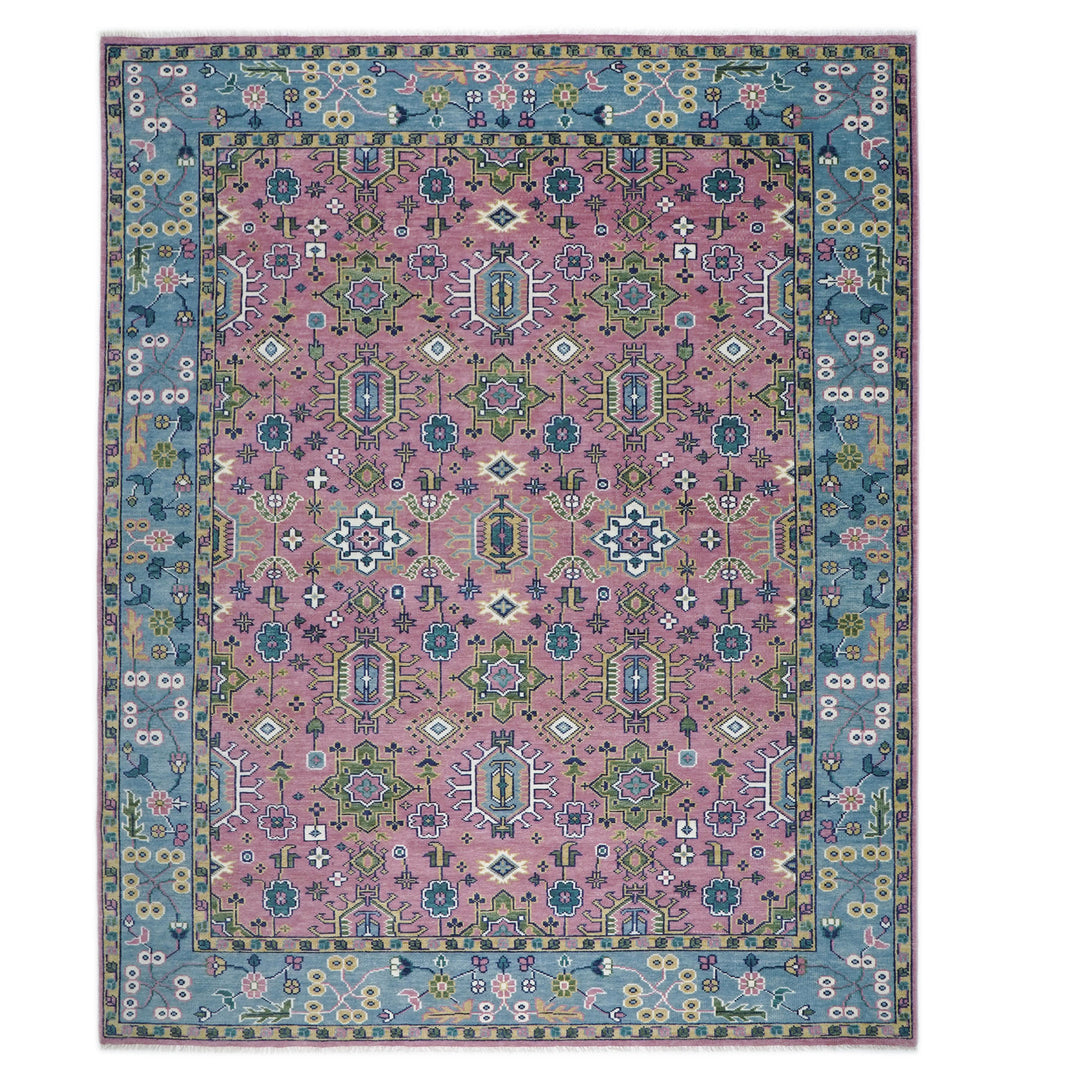 12x15 Pink, Blue, Lime Color Hand Knotted Oushak Wool Transitional Oriental Rug