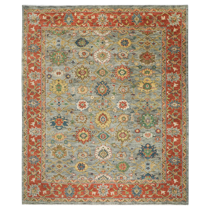 12x15 Gray, Blue, Burnt Orange Color Hand Knotted Oushak Wool Arts and Crafts Oriental Rug