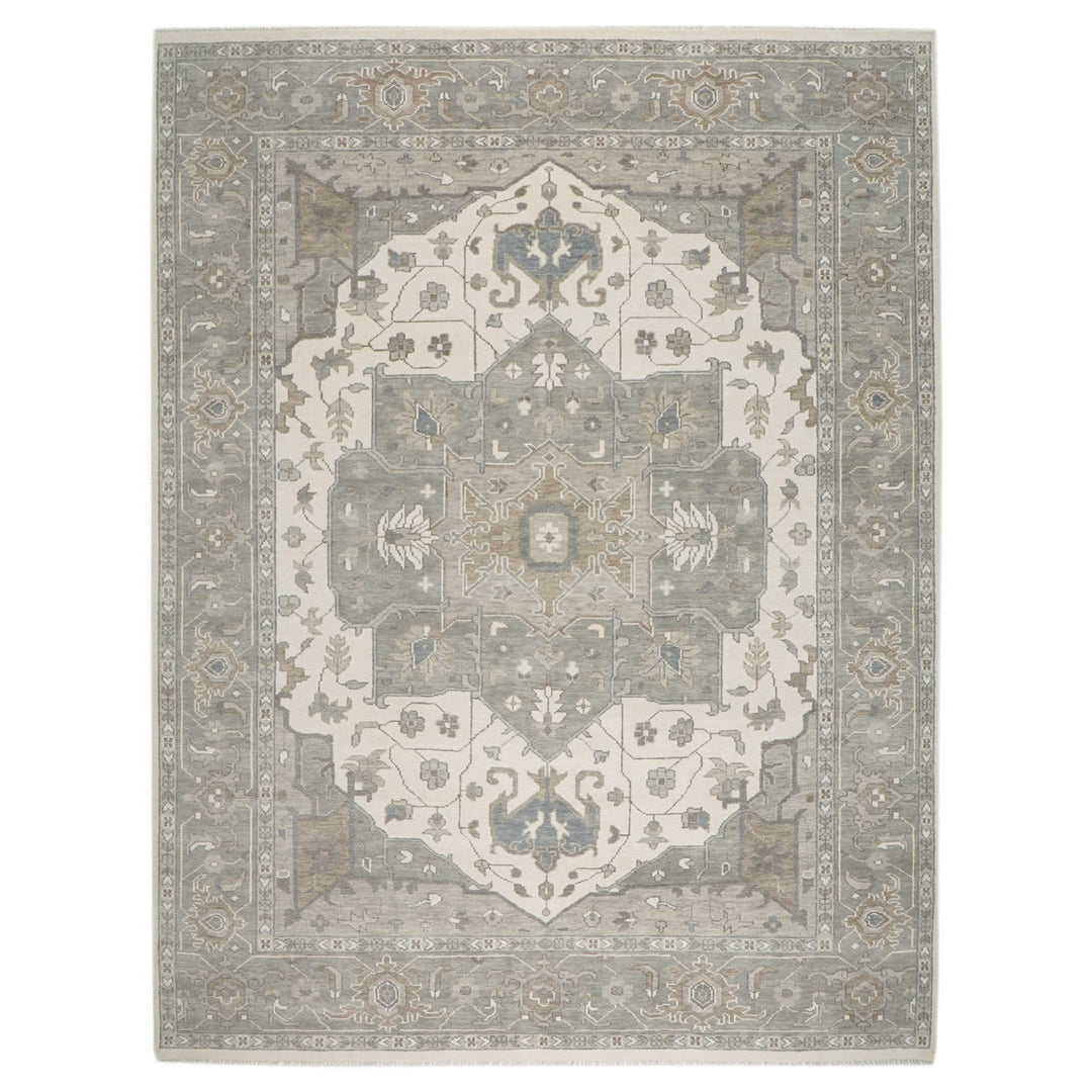 Palace Gray, Ivory, Taupe Color Hand Knotted Oushak Wool  Oriental Rug