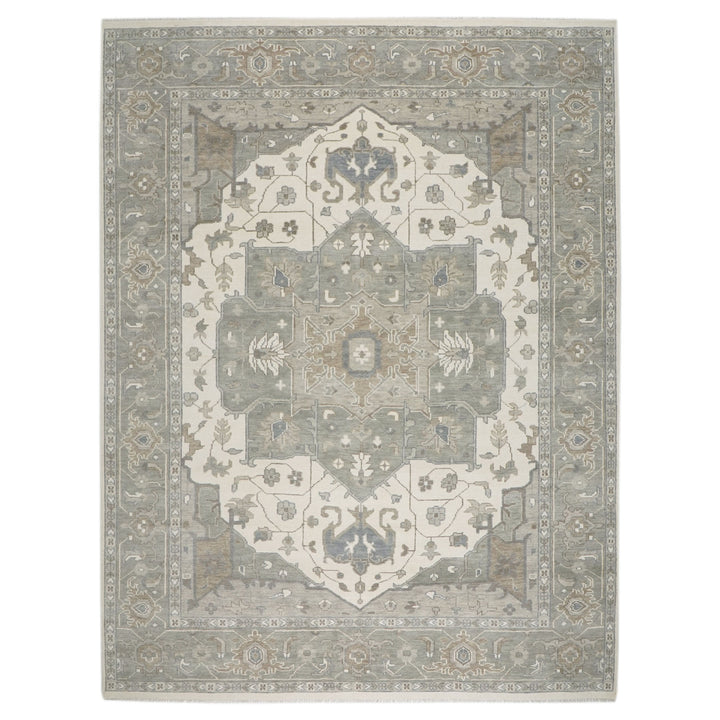Palace Gray, Ivory, Taupe Color Hand Knotted Oushak Wool  Oriental Rug