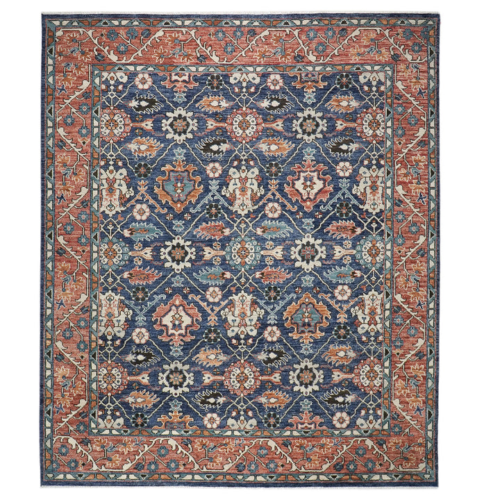 Palace Navy, Burnt Orange, Beige Color Hand Knotted Oushak Wool  Oriental Rug