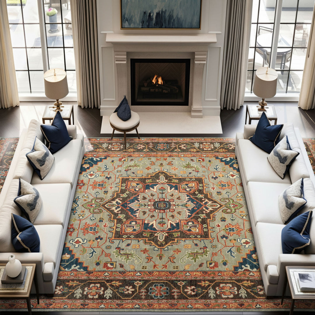 Palace Mint
, Brown
, Teal
 Color Hand Knotted Oushak   Wool  Oriental Rug