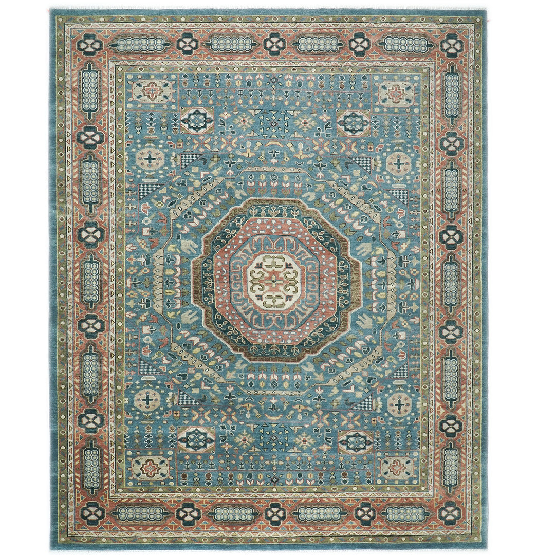 Palace Blue, Rose, Green Color Hand Knotted Oushak Wool Traditional Oriental Rug