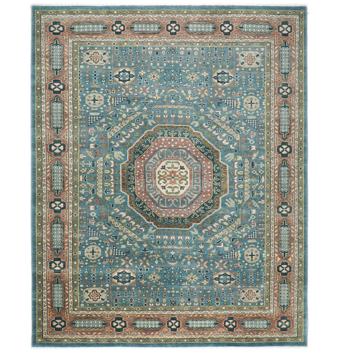 Palace Blue, Rose, Green Color Hand Knotted Oushak Wool Traditional Oriental Rug