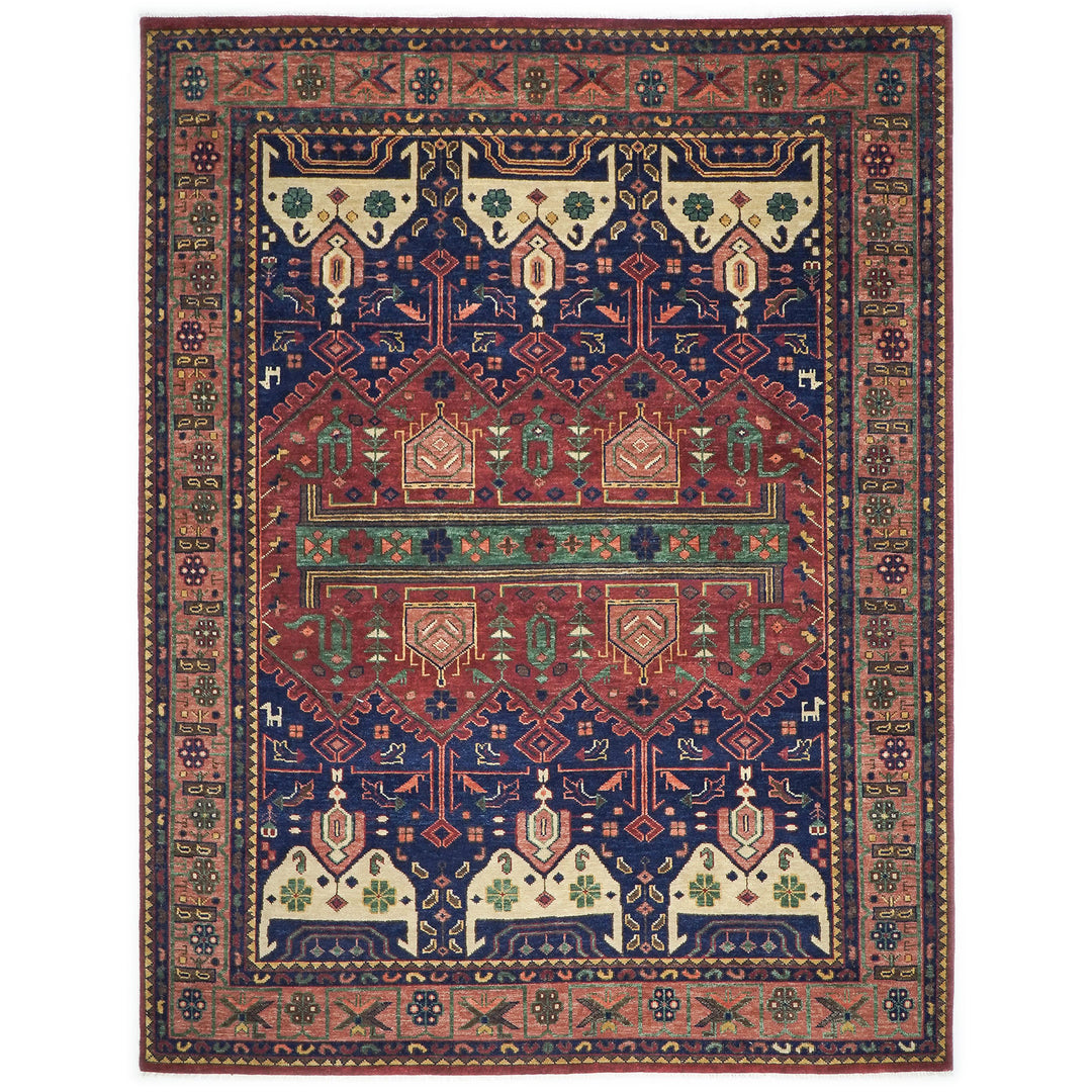 12x15 Navy, Rust, Rose Color Hand Knotted Oushak Wool Tribal Oriental Rug