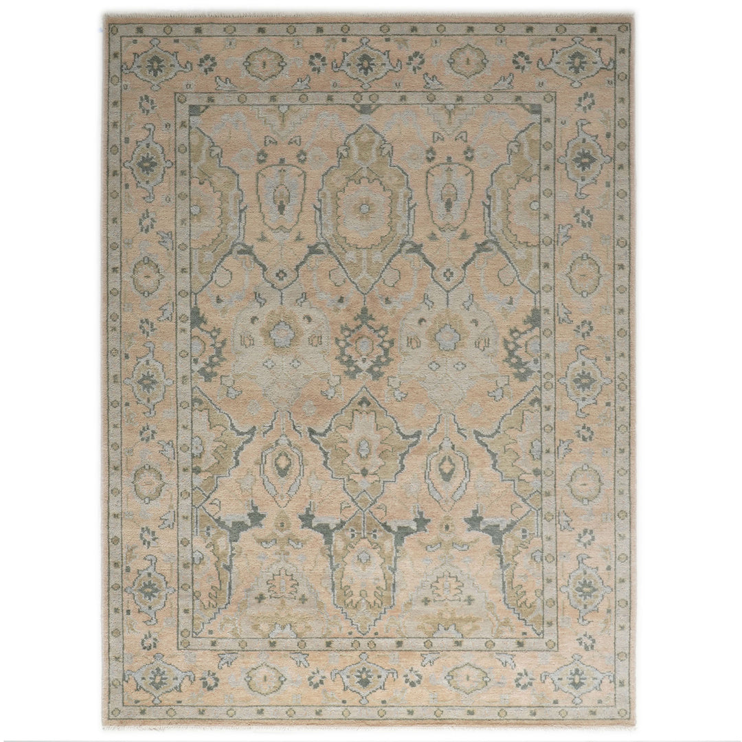 9x12 Peach, Gray, Slate Color Hand Knotted Oushak Wool Transitional Oriental Rug