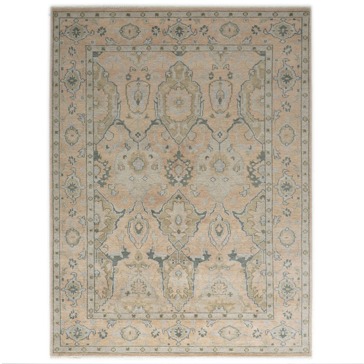 9x12 Peach, Gray, Slate Color Hand Knotted Oushak Wool Transitional Oriental Rug