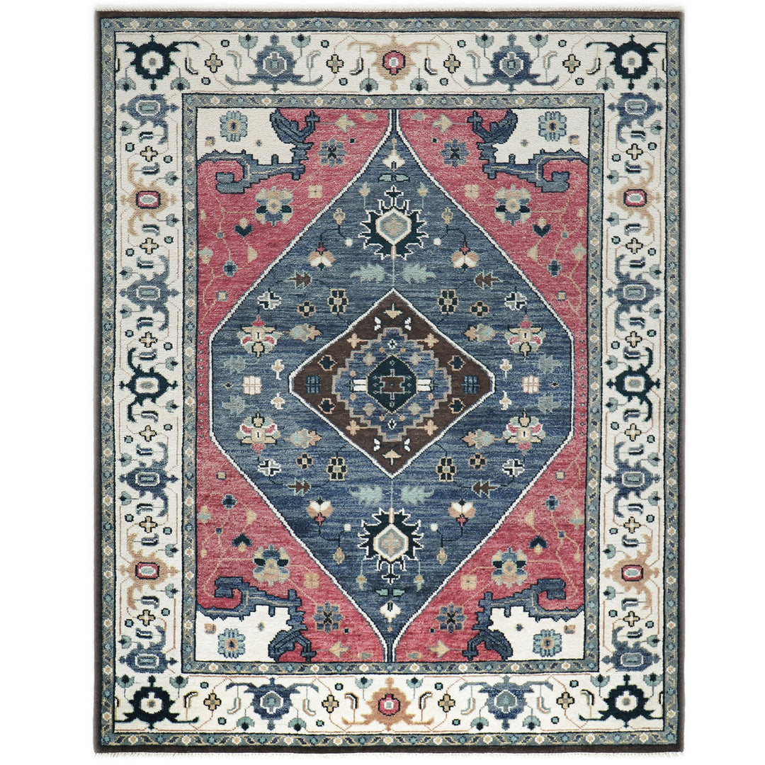 9x12 Pink, Blue, Ivory Color Hand Knotted Oushak Wool Traditional Oriental Rug