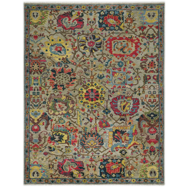 9x12 Moss, Coral, Orange Color Hand Knotted Oushak Wool Arts and Crafts Oriental Rug