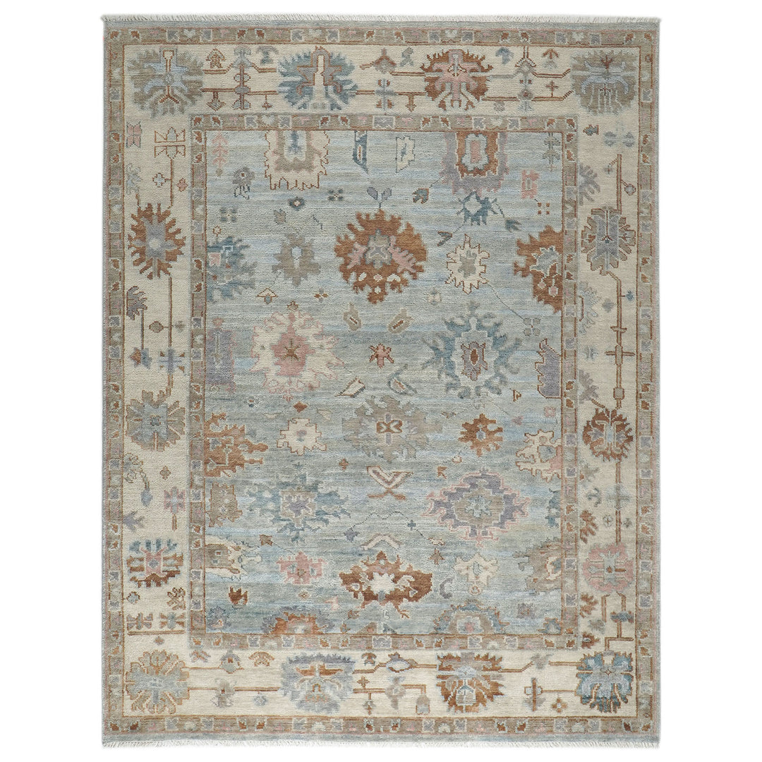 9x12 Blue, Beige, Brown Color Hand Knotted Oushak Wool  Oriental Rug