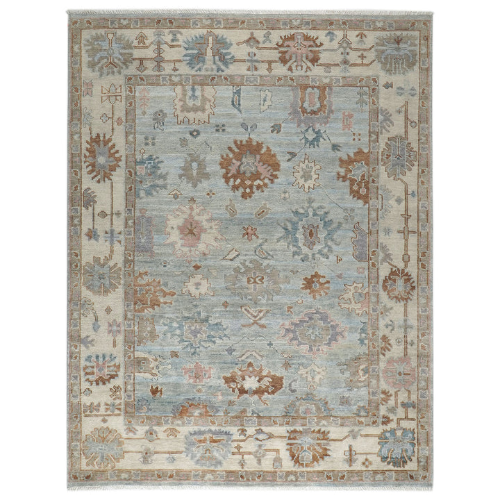 9x12 Blue, Beige, Brown Color Hand Knotted Oushak Wool Arts and Crafts Oriental Rug