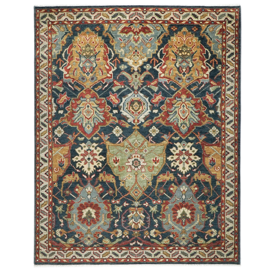 9x12 Teal, Gold, Burnt Orange Color Hand Knotted Oushak Wool Arts and Crafts Oriental Rug