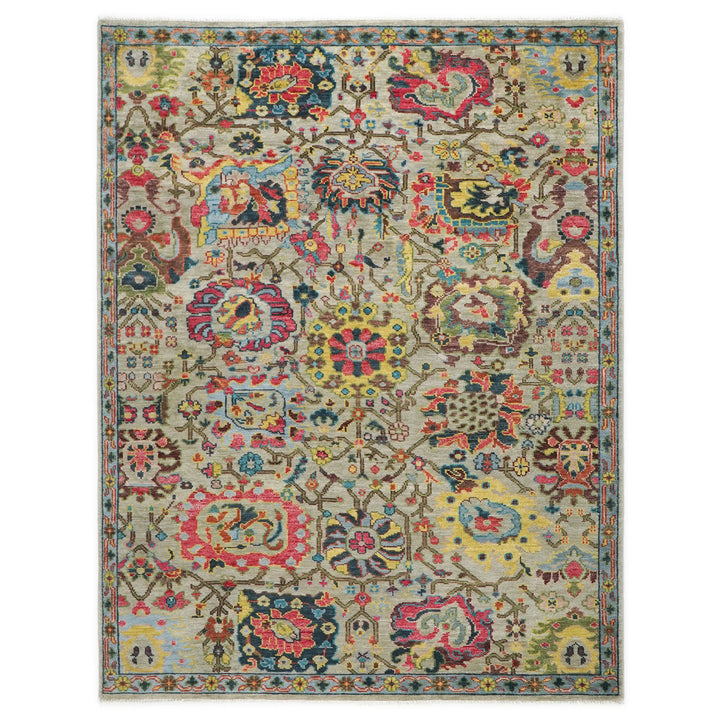 9x12 Mint, Gold, Lime Color Hand Knotted Oushak Wool Arts and Crafts Oriental Rug