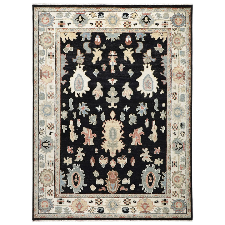 9x12 Black, Ivory, Rust Color Hand Knotted Oushak Wool  Oriental Rug