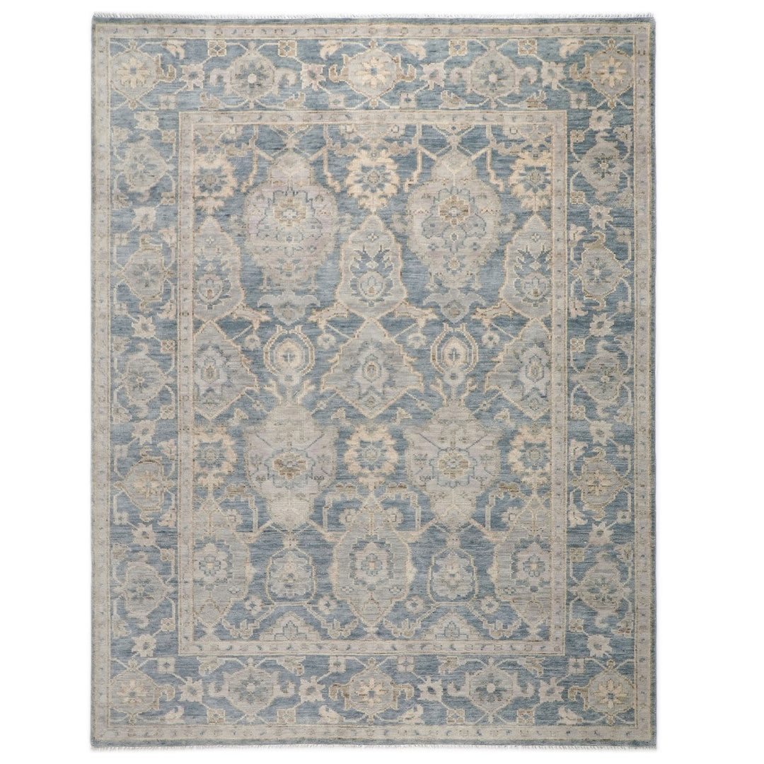 9x12 Blue, Slate, Beige Color Hand Knotted Oushak Wool Transitional Oriental Rug