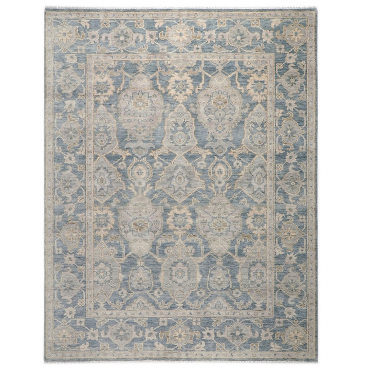9x12 Blue, Slate, Beige Color Hand Knotted Oushak Wool Transitional Oriental Rug