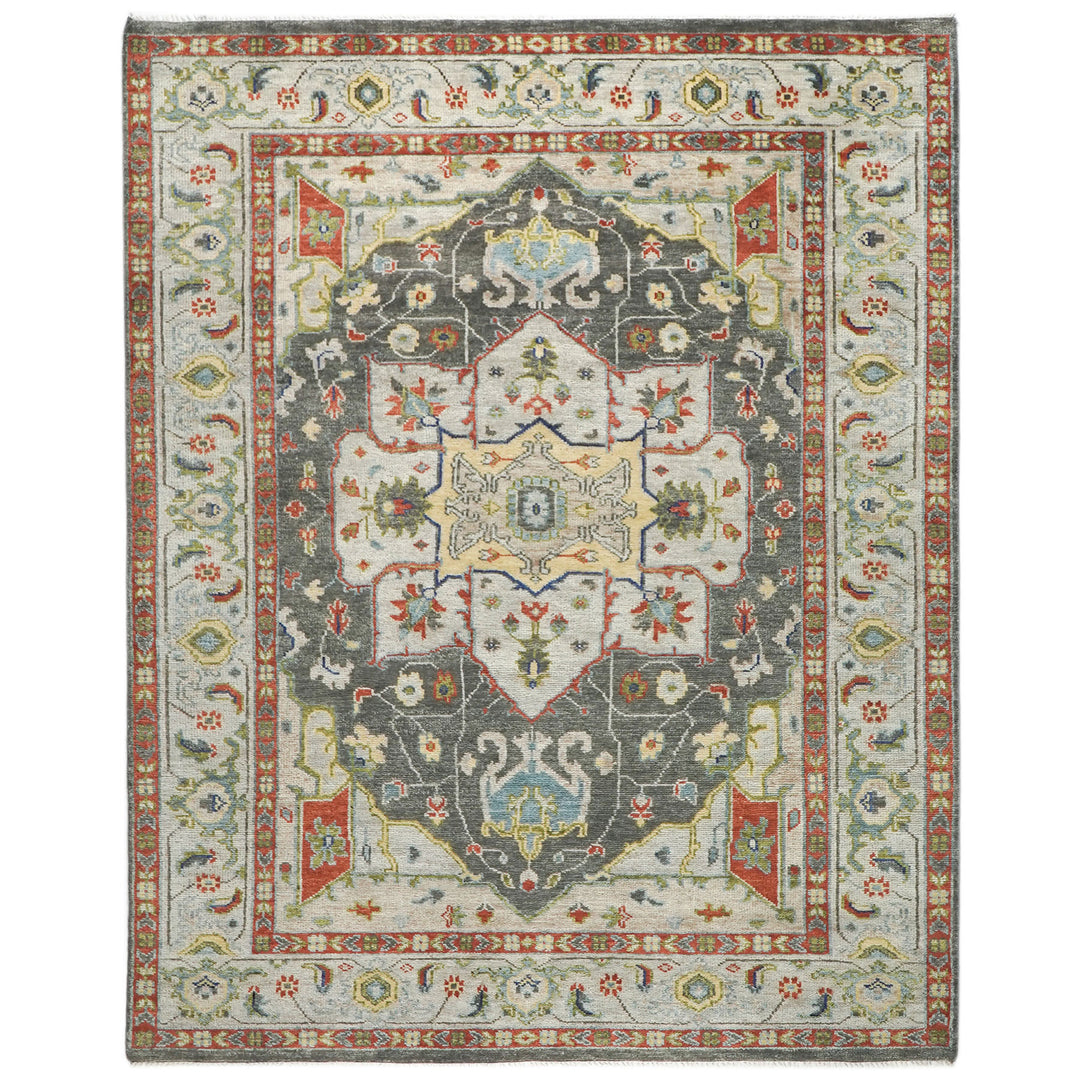 9x12 Gray, Burnt Orange, Lime Color Hand Knotted Oushak Wool  Oriental Rug
