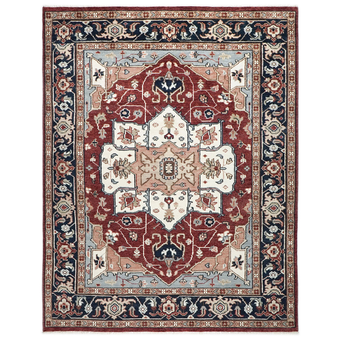 9x12 Rust, Ivory, Blue Color Hand Knotted Oushak Wool  Oriental Rug