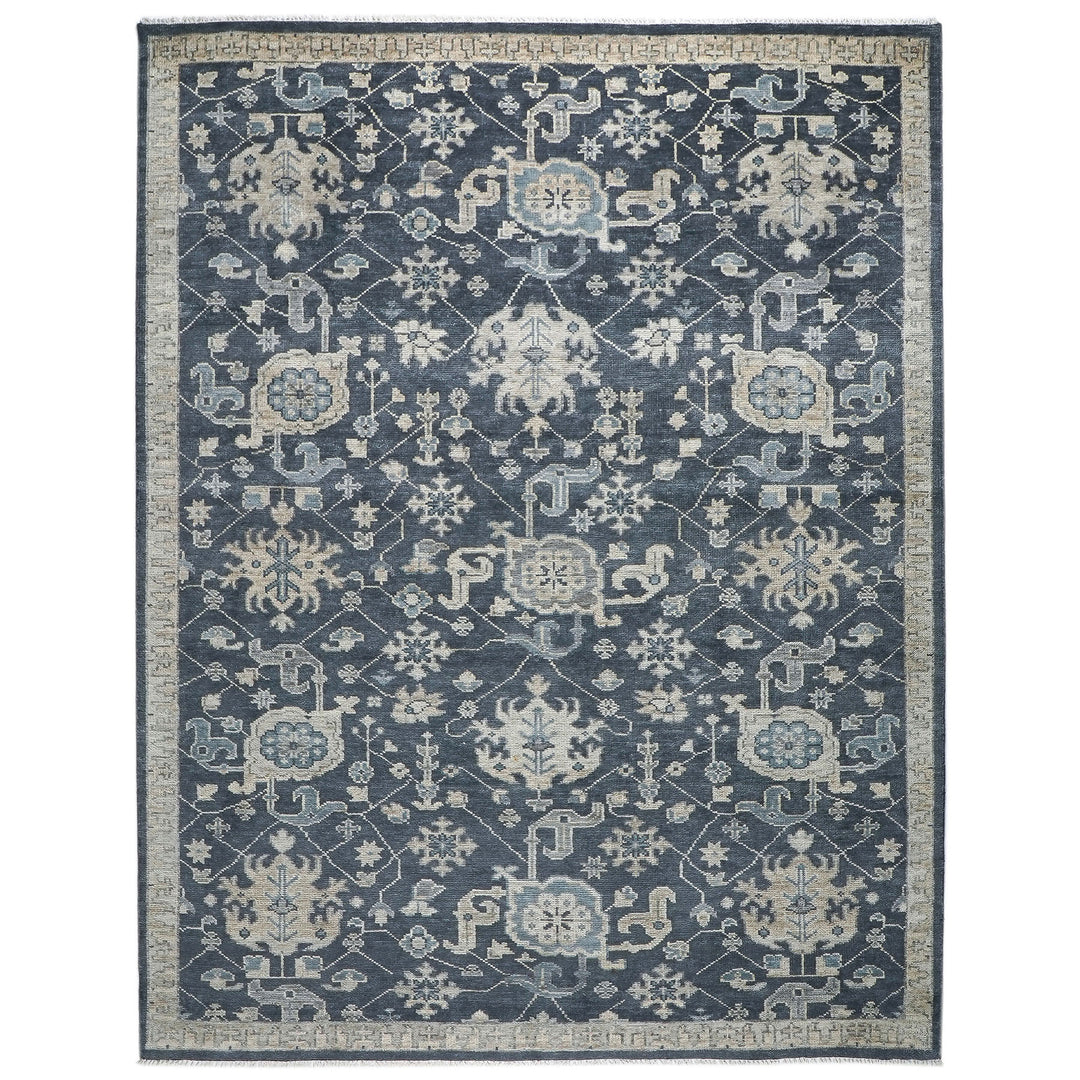 9x12 Blue, Slate, Beige Color Hand Knotted Oushak Wool Arts and Crafts Oriental Rug