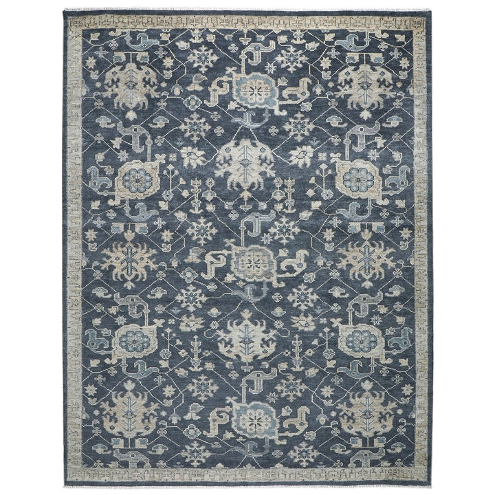 9x12 Blue, Slate, Beige Color Hand Knotted Oushak Wool  Oriental Rug