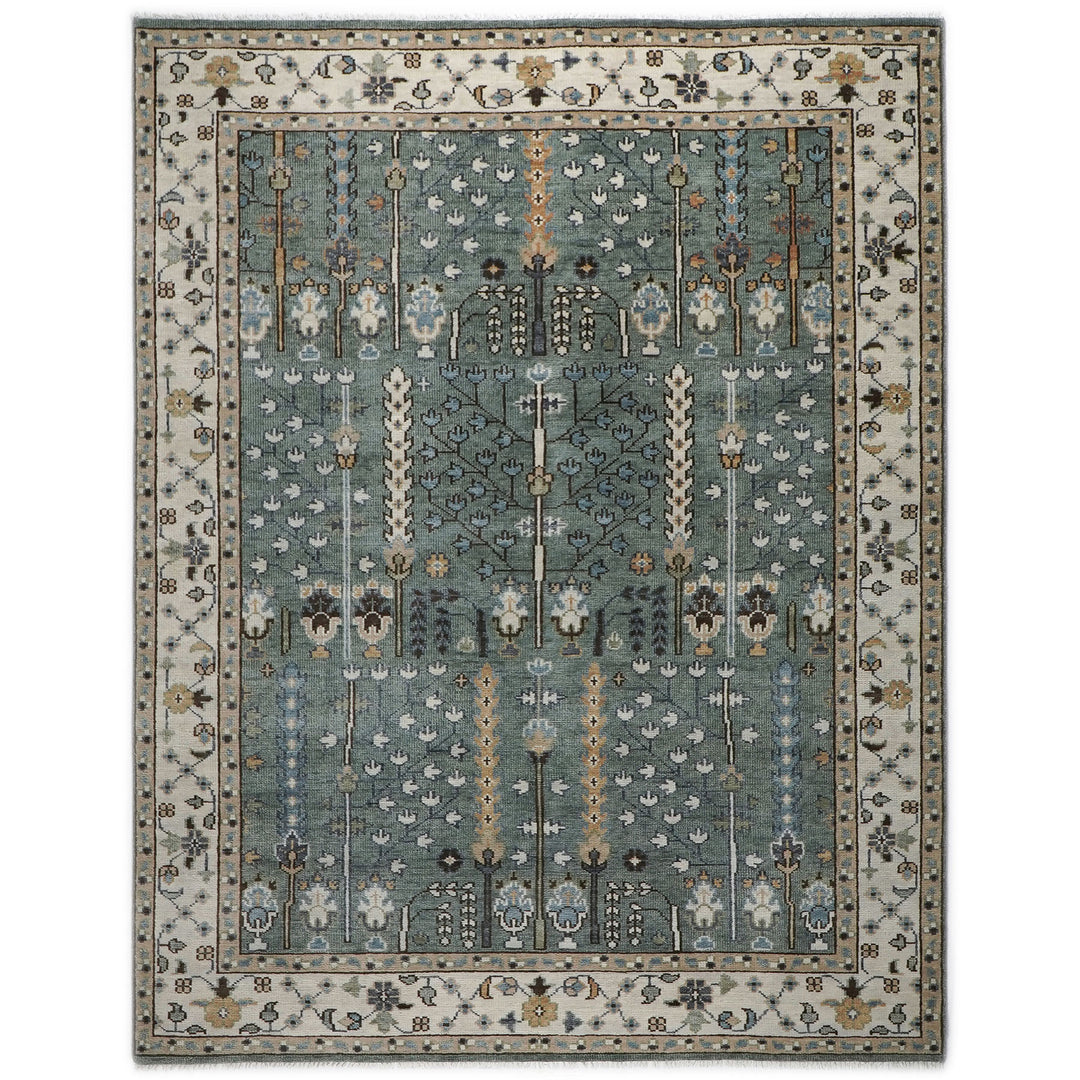 9x12 Celadon, Beige, Brown Color Hand Knotted Oushak Wool Transitional Oriental Rug