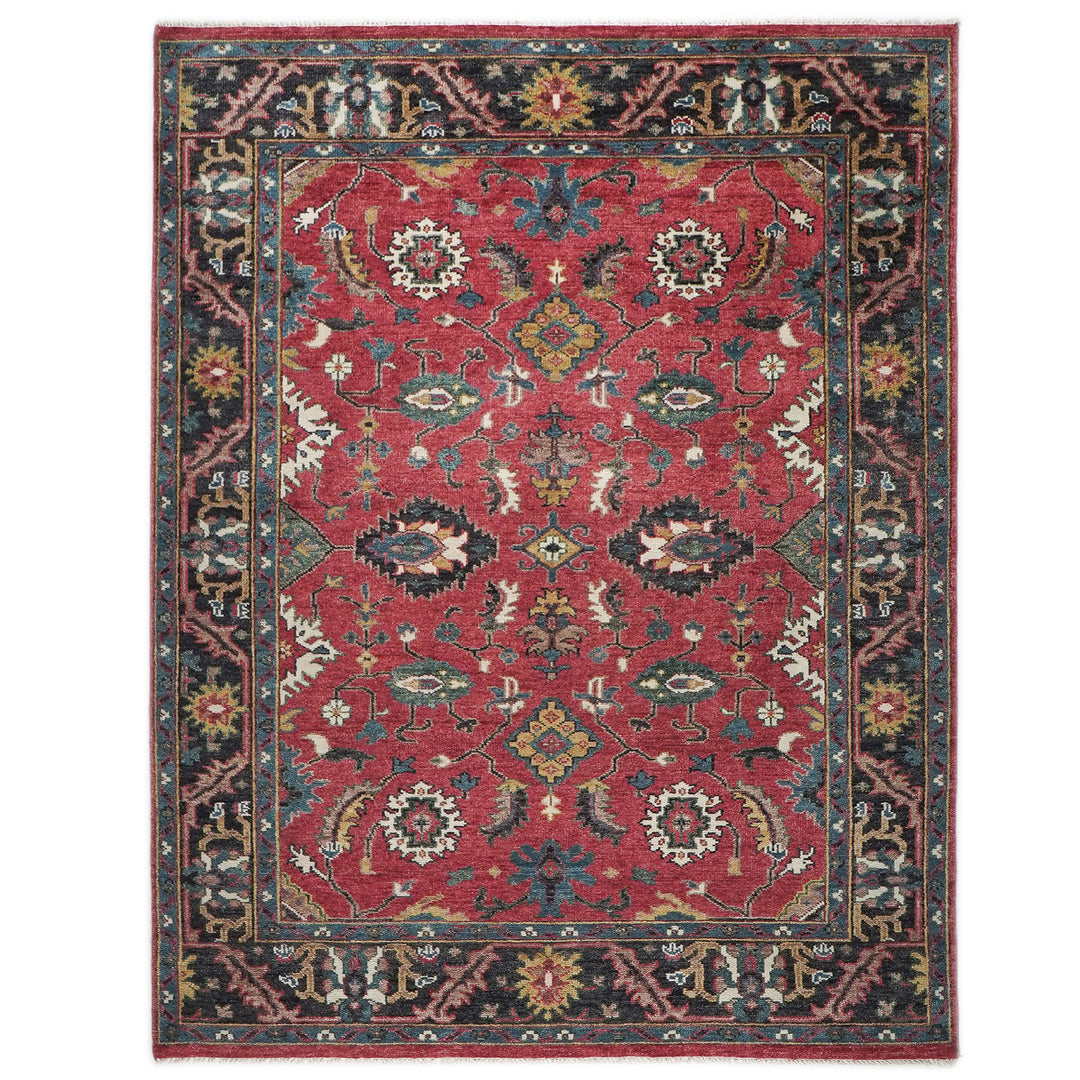 9x12 Coral, Teal, Ivory Color Hand Knotted Oushak Wool  Oriental Rug