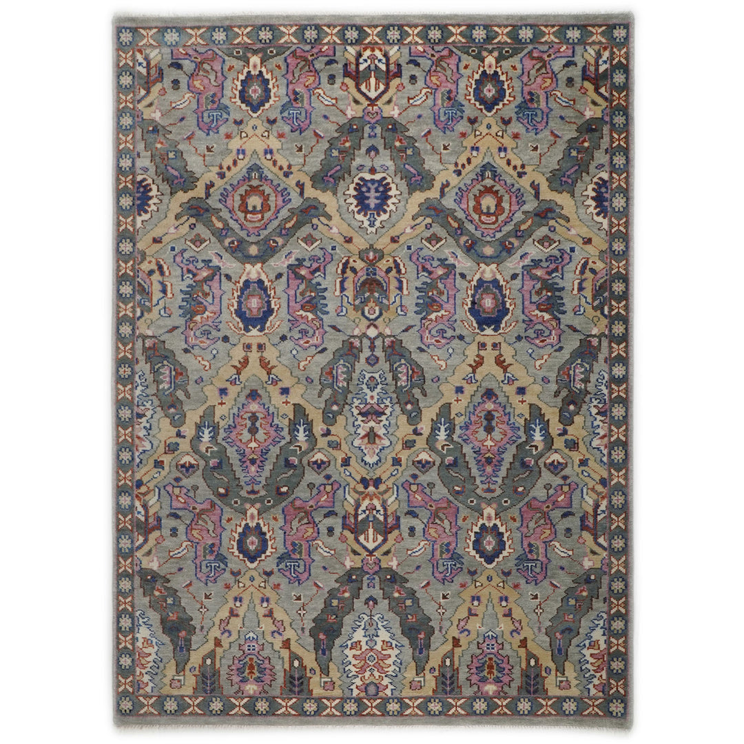 9x12 Gray, Tan, Rose Color Hand Knotted Oushak Wool  Oriental Rug