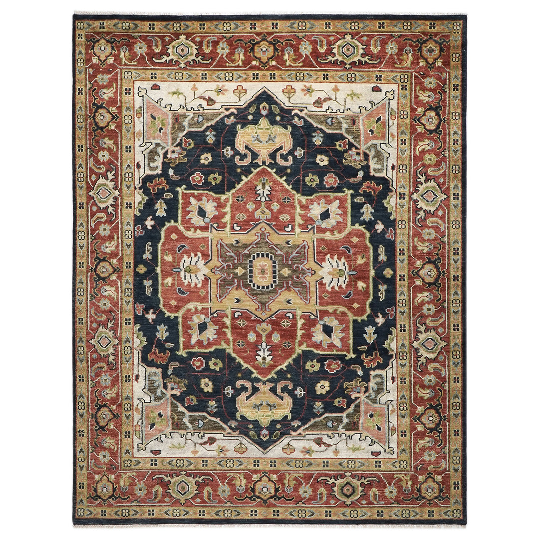 9x12 Blue, Burnt Orange, Ivory Color Hand Knotted Oushak Wool  Oriental Rug