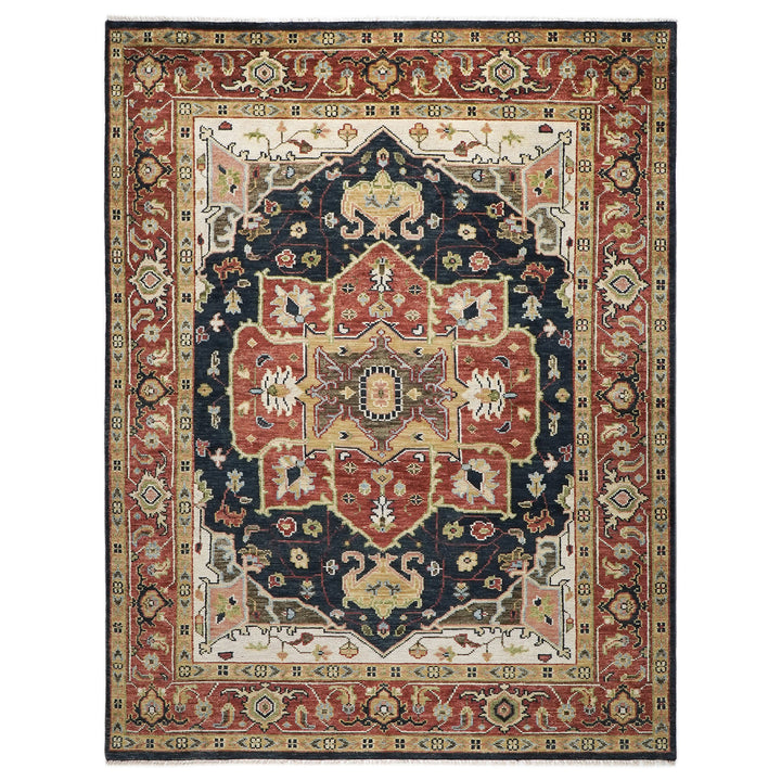 9x12 Blue, Burnt Orange, Ivory Color Hand Knotted Oushak Wool  Oriental Rug