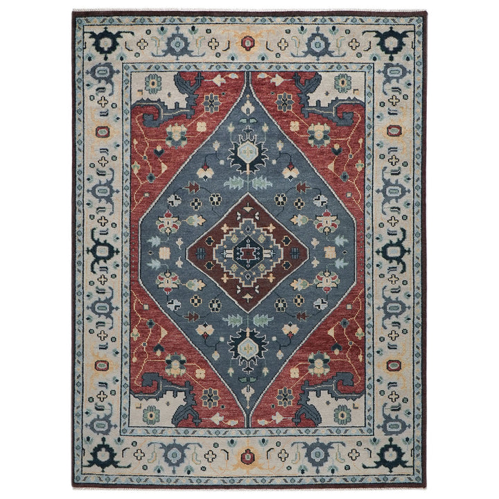 9x12 Blue, Rust, Brown Color Hand Knotted Oushak Wool Traditional Oriental Rug