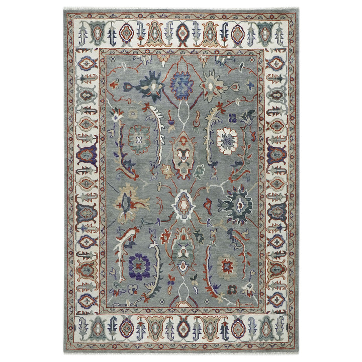 9x12 Slate, Ivory, Rust Color Hand Knotted Oushak Wool Transitional Oriental Rug