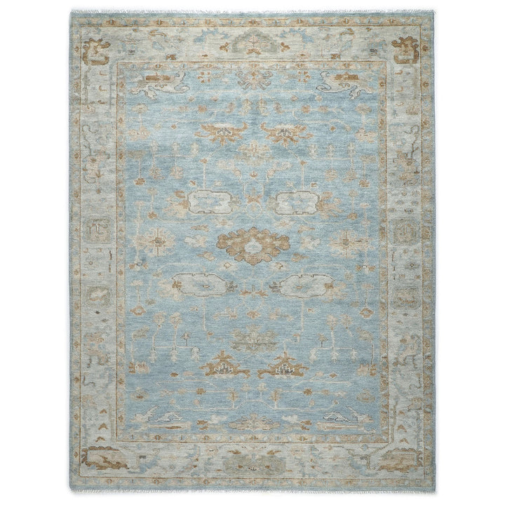 9x12 Blue, Gray, Brown Color Hand Knotted Oushak Wool Transitional Oriental Rug