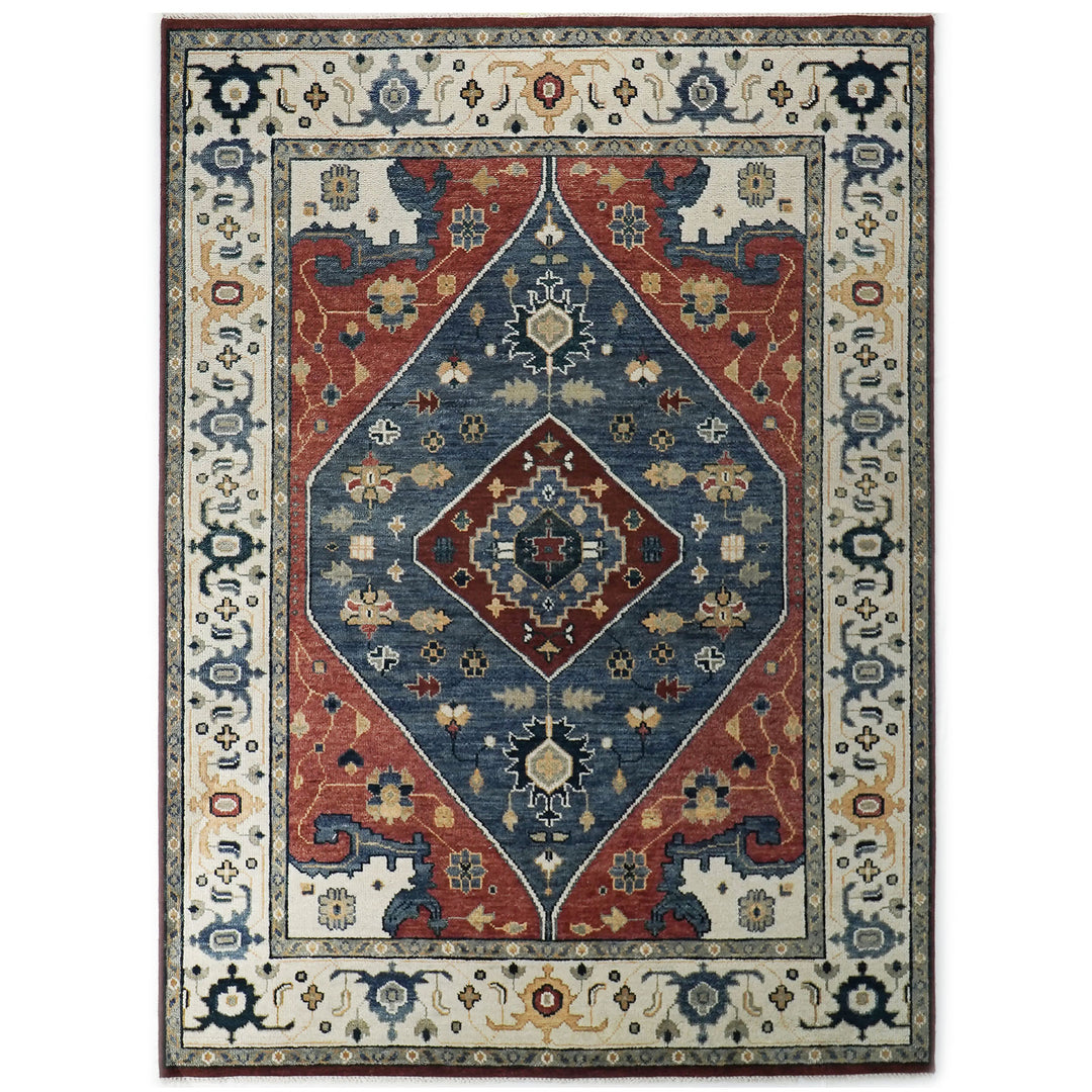 9x12 Blue, Burnt Orange, Brown Color Hand Knotted Oushak Wool Traditional Oriental Rug