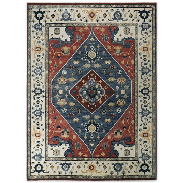 9x12 Blue, Burnt Orange, Brown Color Hand Knotted Oushak Wool Traditional Oriental Rug