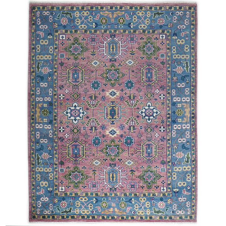 9x12 Pink, Blue, Ivory Color Hand Knotted Oushak Wool Arts and Crafts Oriental Rug
