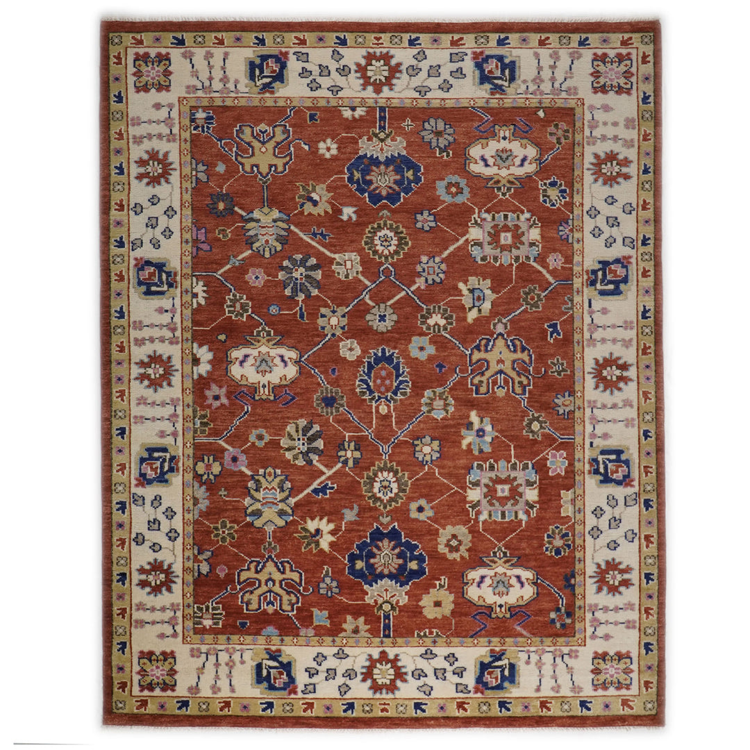 9x12 Burnt Orange, Beige, Tan Color Hand Knotted Oushak Wool  Oriental Rug