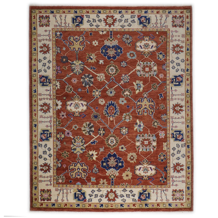 9x12 Burnt Orange, Beige, Tan Color Hand Knotted Oushak Wool  Oriental Rug