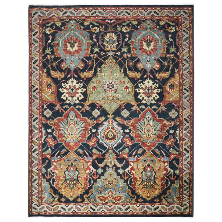 9x12 Blue, Burnt Orange, Gold Color Hand Knotted Oushak Wool  Oriental Rug