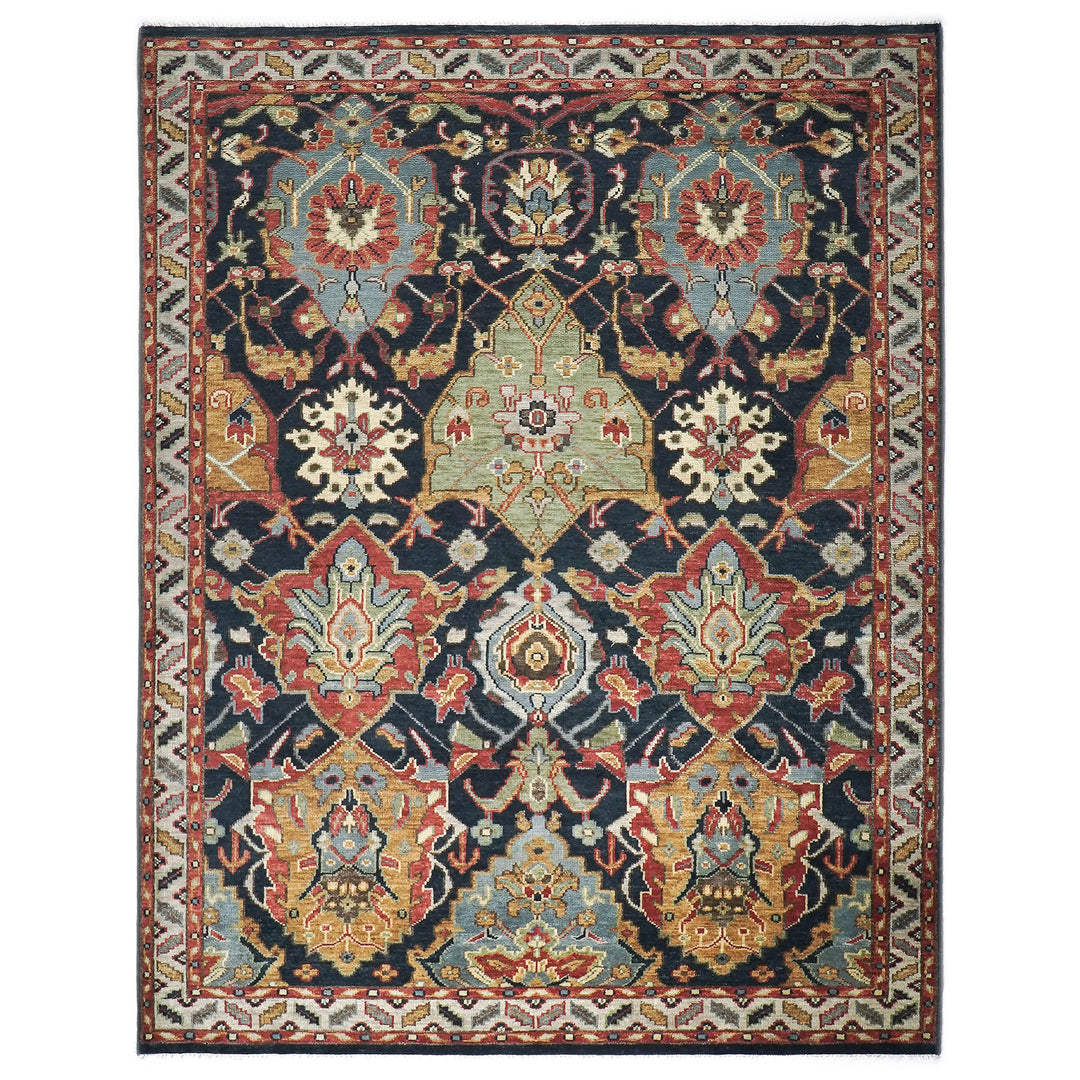 9x12 Blue, Burnt Orange, Gold Color Hand Knotted Oushak Wool Arts and Crafts Oriental Rug