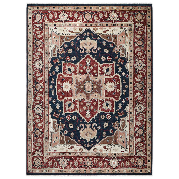 9x12 Blue, Rust, Ivory Color Hand Knotted Oushak Wool  Oriental Rug