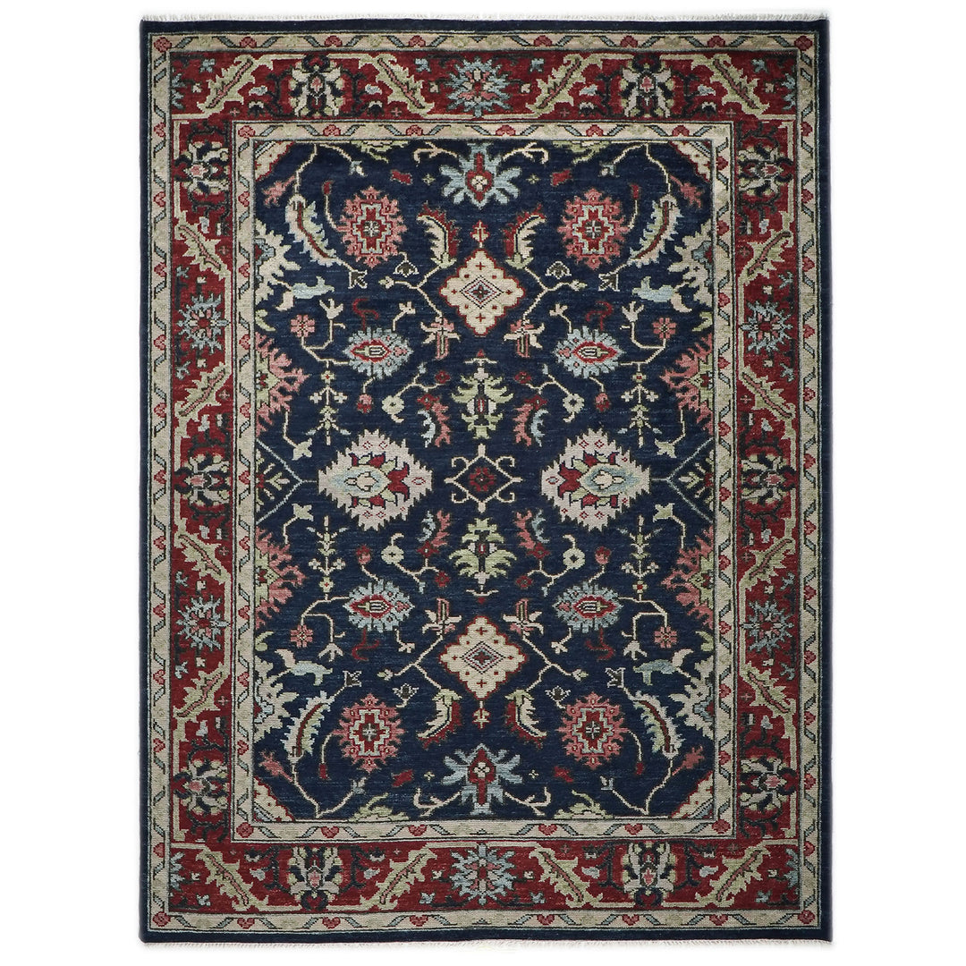 9x12 Blue, Burnt Orange, Rose Color Hand Knotted Oushak Wool Transitional Oriental Rug