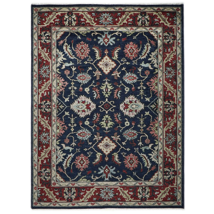 9x12 Blue, Burnt Orange, Rose Color Hand Knotted Oushak Wool Transitional Oriental Rug