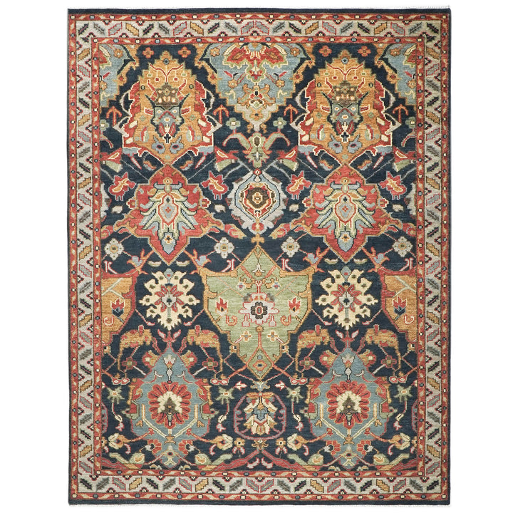9x12 Blue, Gold, Coral Color Hand Knotted Oushak Wool Arts and Crafts Oriental Rug
