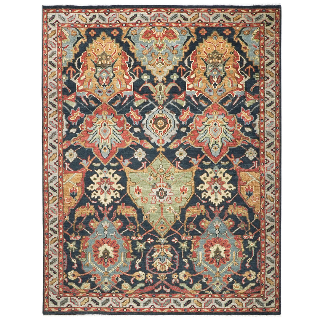 9x12 Blue, Gold, Coral Color Hand Knotted Oushak Wool  Oriental Rug